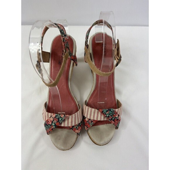 Sperry Topsiders Platform Wedge Heels Sandals Red Floral Print Stripe 9.5 M Rope - Picture 3 of 15
